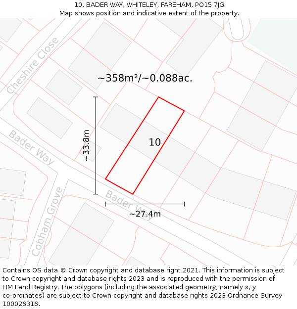 10, BADER WAY, WHITELEY, FAREHAM, PO15 7JG: Plot and title map