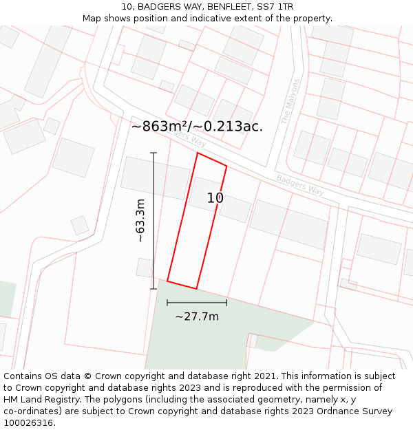 10, BADGERS WAY, BENFLEET, SS7 1TR: Plot and title map