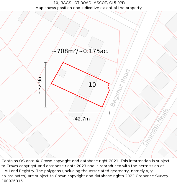 10, BAGSHOT ROAD, ASCOT, SL5 9PB: Plot and title map