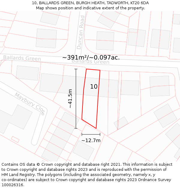 10, BALLARDS GREEN, BURGH HEATH, TADWORTH, KT20 6DA: Plot and title map