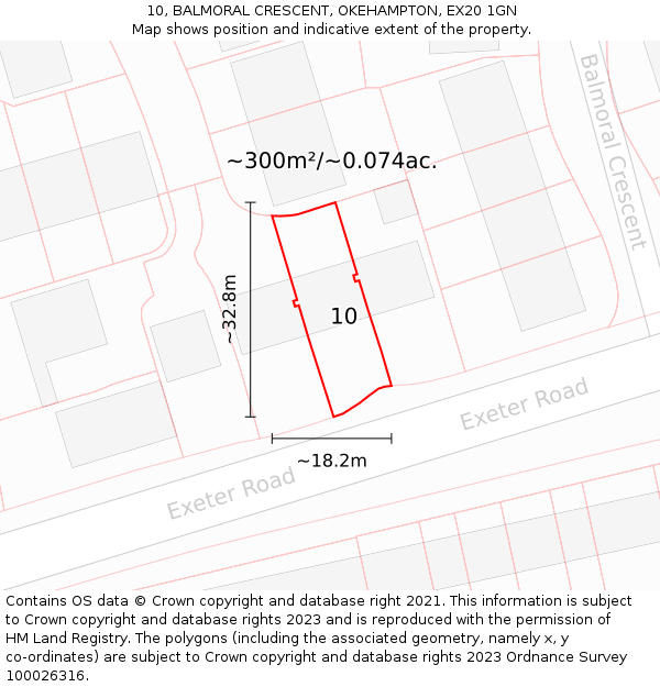 10, BALMORAL CRESCENT, OKEHAMPTON, EX20 1GN: Plot and title map