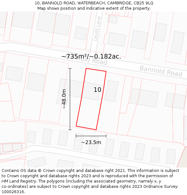 10, BANNOLD ROAD, WATERBEACH, CAMBRIDGE, CB25 9LQ: Plot and title map