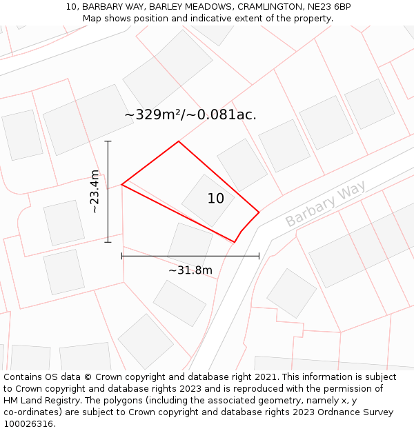 10, BARBARY WAY, BARLEY MEADOWS, CRAMLINGTON, NE23 6BP: Plot and title map