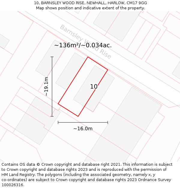 10, BARNSLEY WOOD RISE, NEWHALL, HARLOW, CM17 9GG: Plot and title map