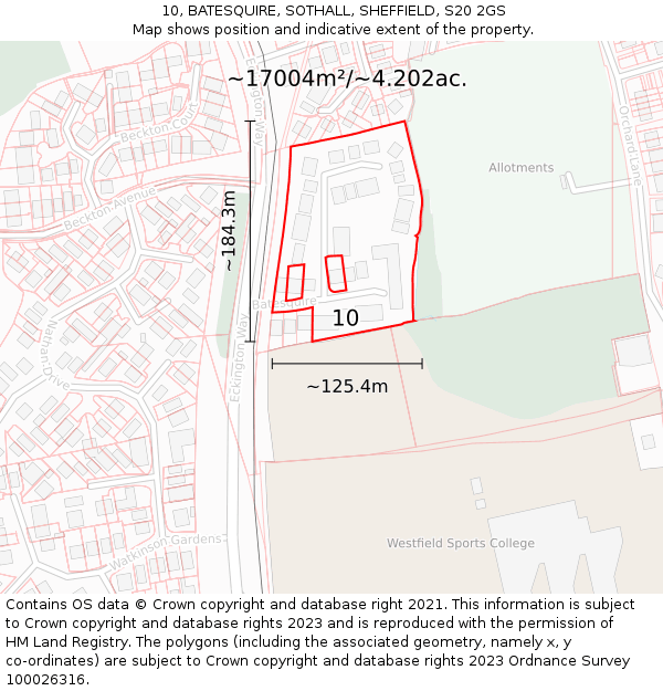 10, BATESQUIRE, SOTHALL, SHEFFIELD, S20 2GS: Plot and title map