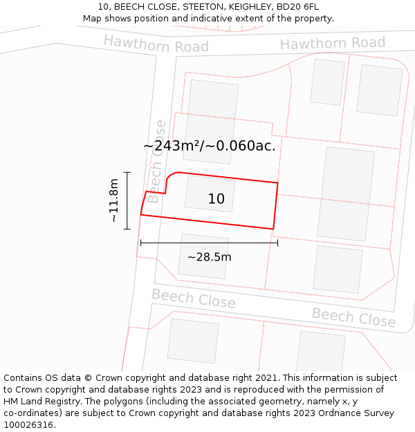 10, BEECH CLOSE, STEETON, KEIGHLEY, BD20 6FL: Plot and title map