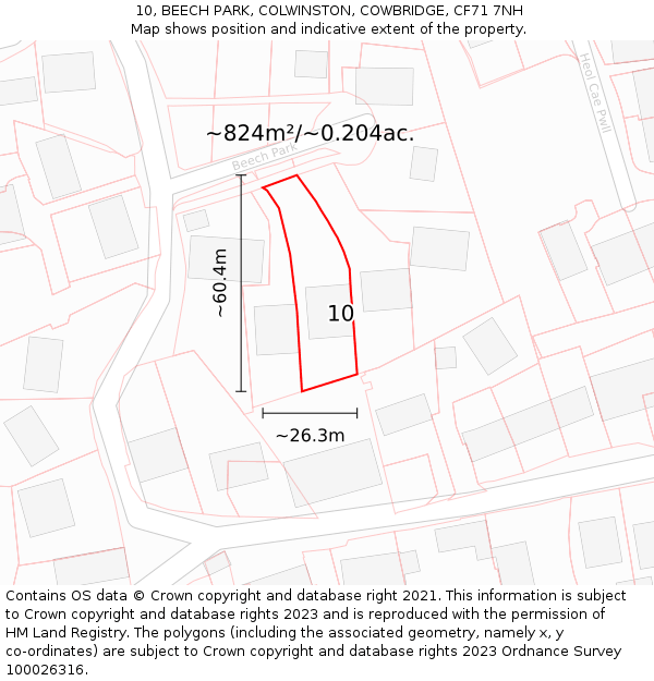 10, BEECH PARK, COLWINSTON, COWBRIDGE, CF71 7NH: Plot and title map