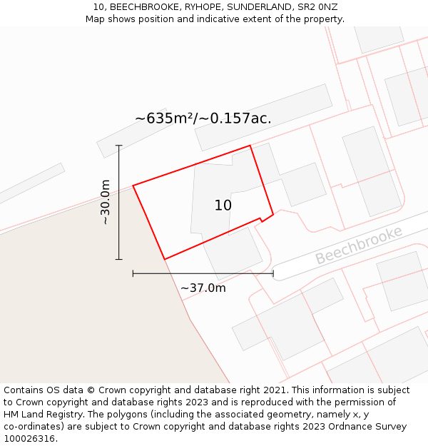 10, BEECHBROOKE, RYHOPE, SUNDERLAND, SR2 0NZ: Plot and title map