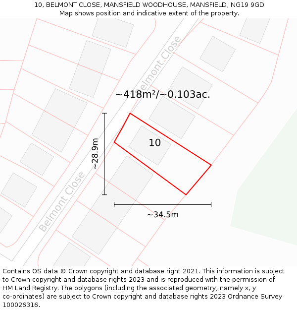 10, BELMONT CLOSE, MANSFIELD WOODHOUSE, MANSFIELD, NG19 9GD: Plot and title map