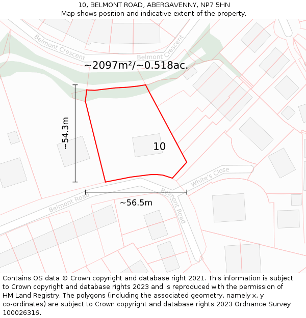 10, BELMONT ROAD, ABERGAVENNY, NP7 5HN: Plot and title map