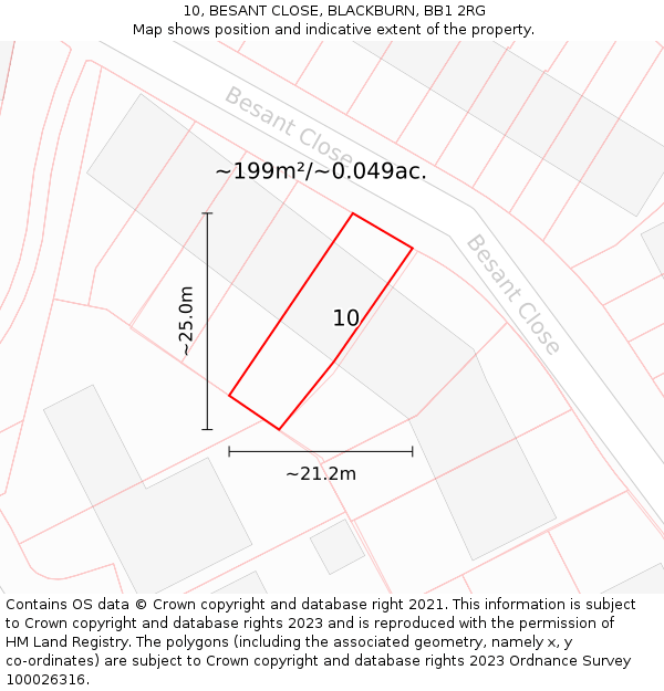 10, BESANT CLOSE, BLACKBURN, BB1 2RG: Plot and title map