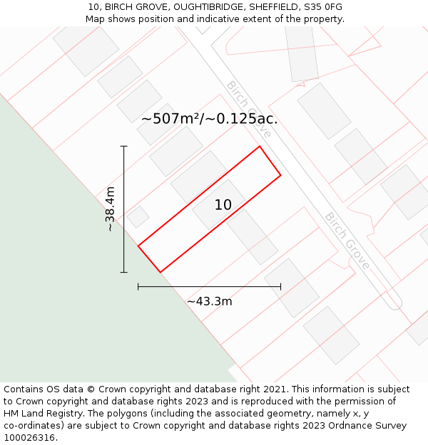 10, BIRCH GROVE, OUGHTIBRIDGE, SHEFFIELD, S35 0FG: Plot and title map