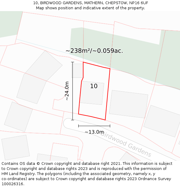 10, BIRDWOOD GARDENS, MATHERN, CHEPSTOW, NP16 6UF: Plot and title map