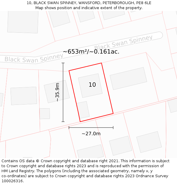 10, BLACK SWAN SPINNEY, WANSFORD, PETERBOROUGH, PE8 6LE: Plot and title map