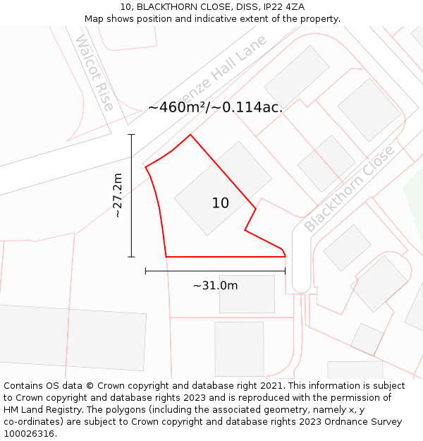 10, BLACKTHORN CLOSE, DISS, IP22 4ZA: Plot and title map