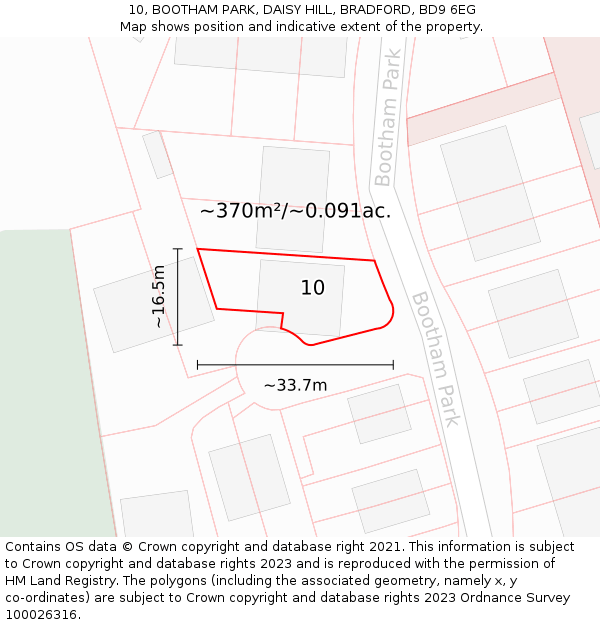 10, BOOTHAM PARK, DAISY HILL, BRADFORD, BD9 6EG: Plot and title map