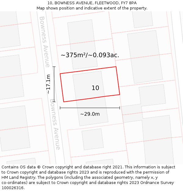 10, BOWNESS AVENUE, FLEETWOOD, FY7 8PA: Plot and title map