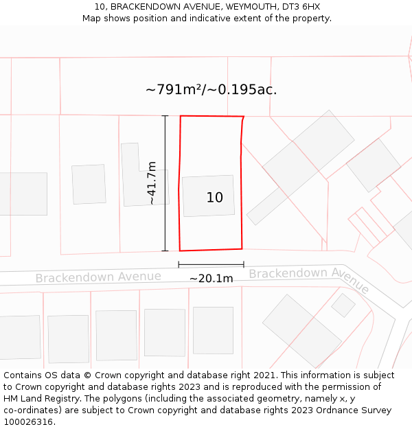 10, BRACKENDOWN AVENUE, WEYMOUTH, DT3 6HX: Plot and title map