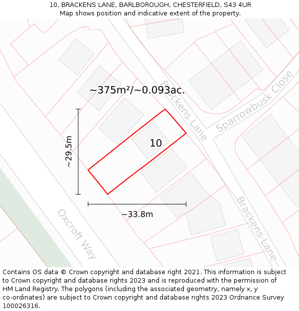 10, BRACKENS LANE, BARLBOROUGH, CHESTERFIELD, S43 4UR: Plot and title map