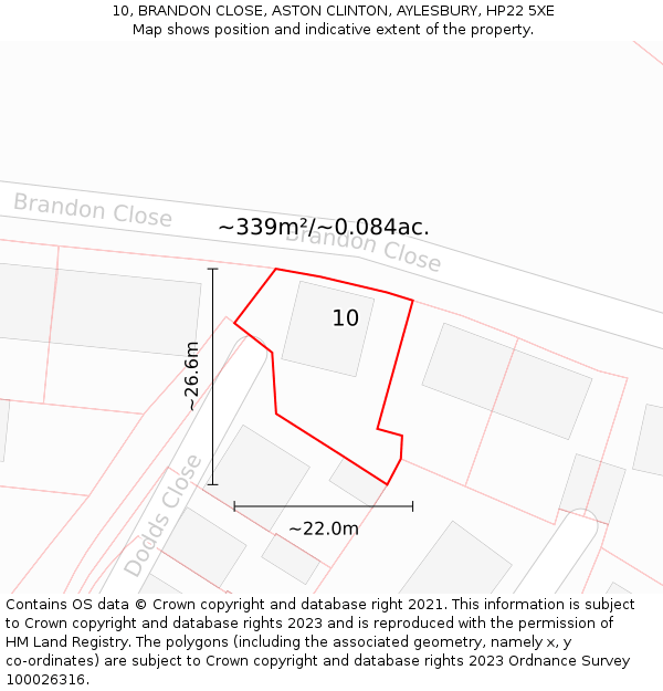 10, BRANDON CLOSE, ASTON CLINTON, AYLESBURY, HP22 5XE: Plot and title map