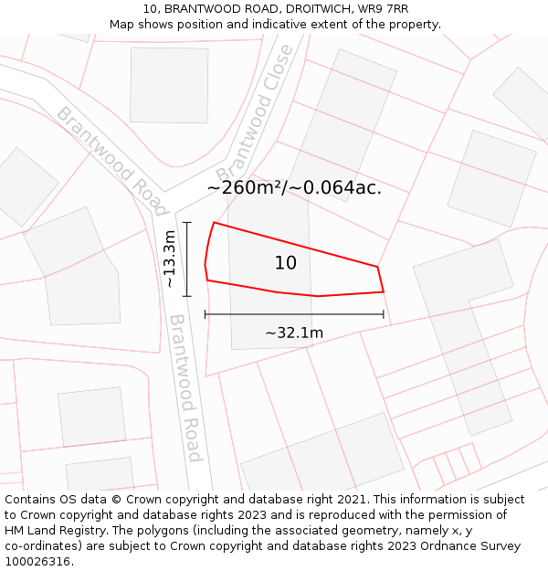 10, BRANTWOOD ROAD, DROITWICH, WR9 7RR: Plot and title map