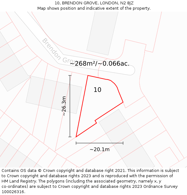 10, BRENDON GROVE, LONDON, N2 8JZ: Plot and title map