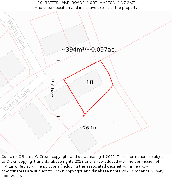 10, BRETTS LANE, ROADE, NORTHAMPTON, NN7 2NZ: Plot and title map