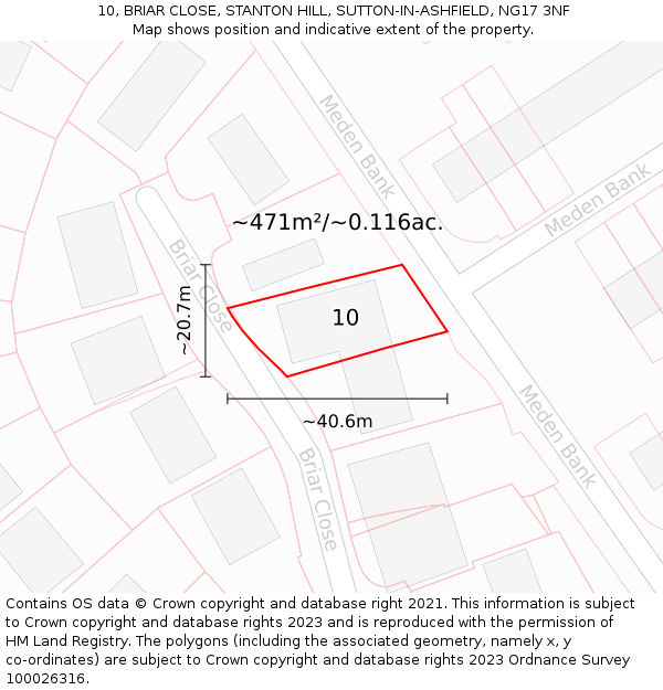 10, BRIAR CLOSE, STANTON HILL, SUTTON-IN-ASHFIELD, NG17 3NF: Plot and title map