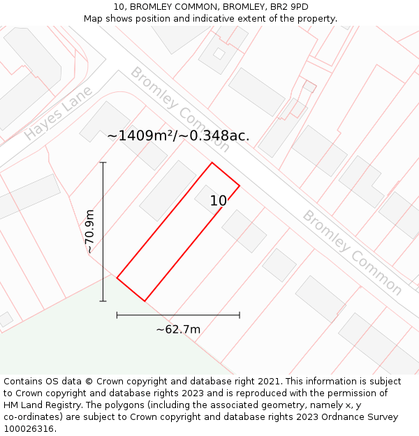 10, BROMLEY COMMON, BROMLEY, BR2 9PD: Plot and title map