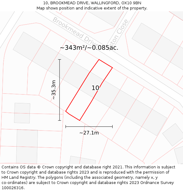 10, BROOKMEAD DRIVE, WALLINGFORD, OX10 9BN: Plot and title map