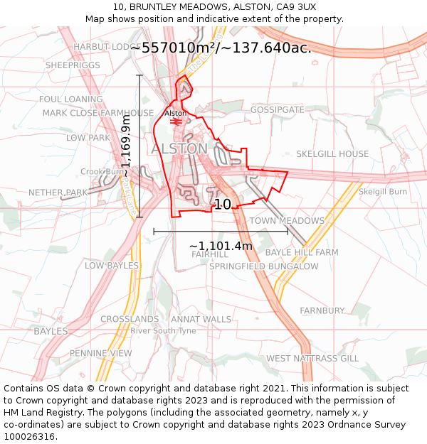 10, BRUNTLEY MEADOWS, ALSTON, CA9 3UX: Plot and title map