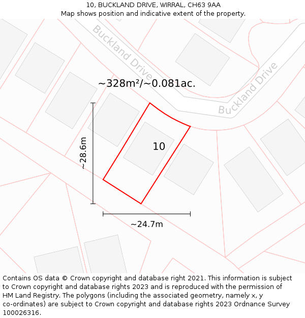 10, BUCKLAND DRIVE, WIRRAL, CH63 9AA: Plot and title map