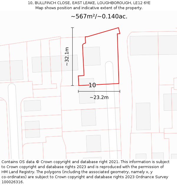 10, BULLFINCH CLOSE, EAST LEAKE, LOUGHBOROUGH, LE12 6YE: Plot and title map