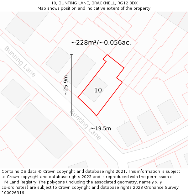 10, BUNTING LANE, BRACKNELL, RG12 8DX: Plot and title map