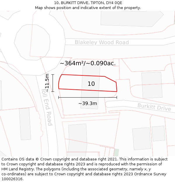 10, BURKITT DRIVE, TIPTON, DY4 0QE: Plot and title map