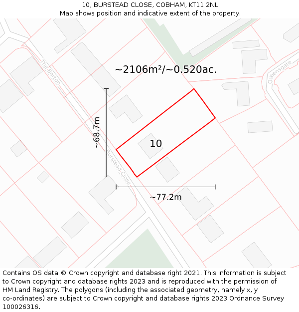 10, BURSTEAD CLOSE, COBHAM, KT11 2NL: Plot and title map