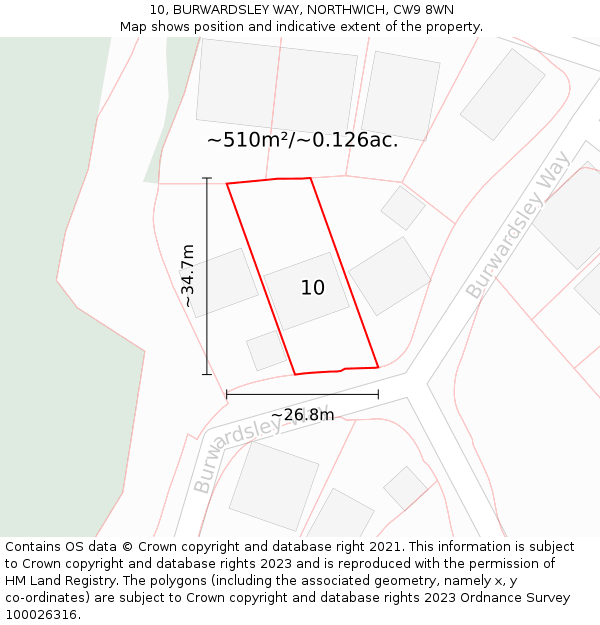 10, BURWARDSLEY WAY, NORTHWICH, CW9 8WN: Plot and title map