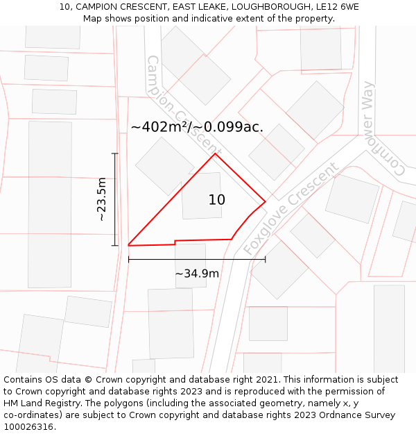 10, CAMPION CRESCENT, EAST LEAKE, LOUGHBOROUGH, LE12 6WE: Plot and title map