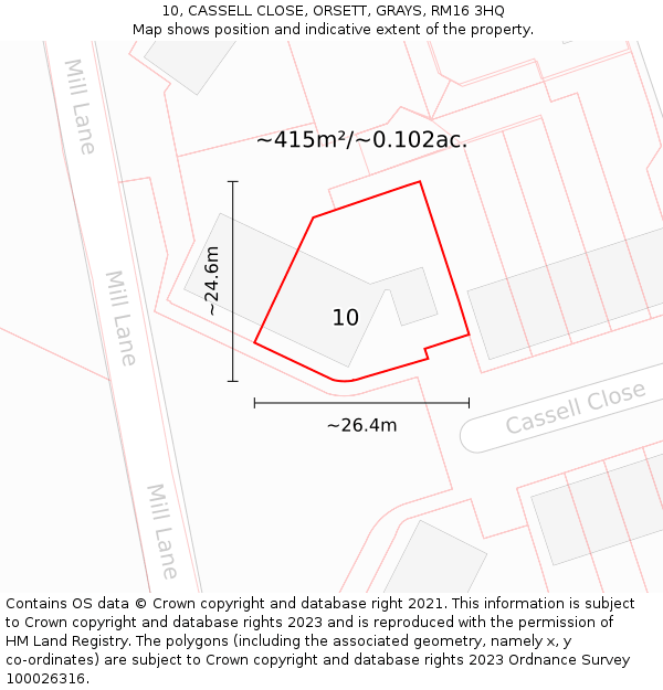 10, CASSELL CLOSE, ORSETT, GRAYS, RM16 3HQ: Plot and title map