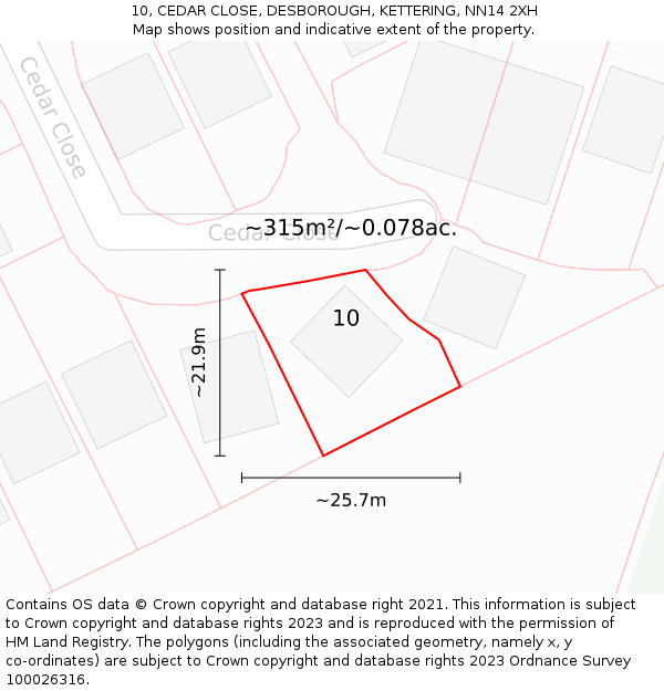 10, CEDAR CLOSE, DESBOROUGH, KETTERING, NN14 2XH: Plot and title map