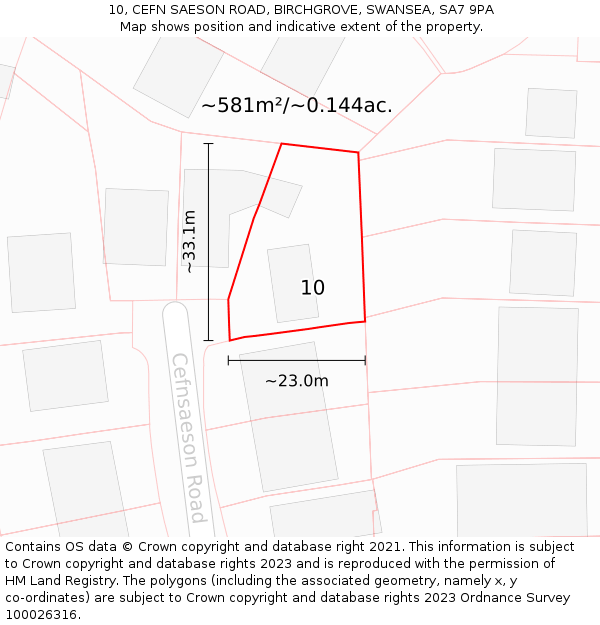 10, CEFN SAESON ROAD, BIRCHGROVE, SWANSEA, SA7 9PA: Plot and title map