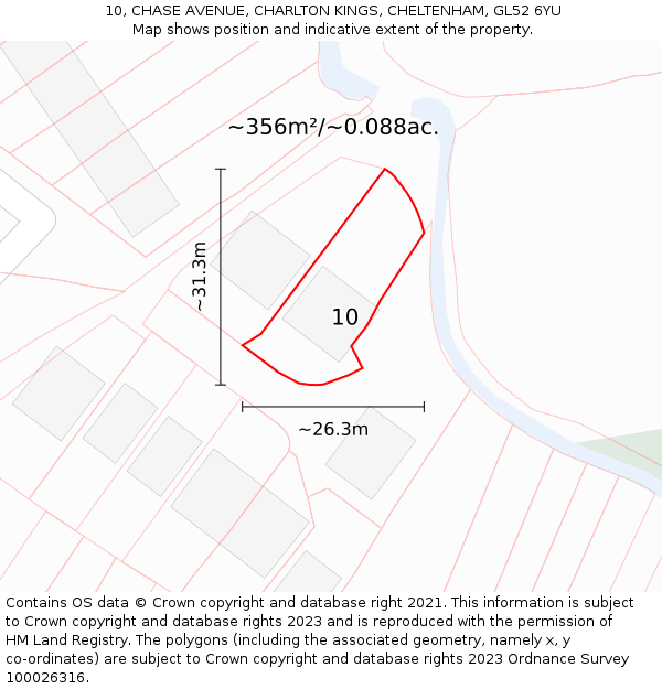 10, CHASE AVENUE, CHARLTON KINGS, CHELTENHAM, GL52 6YU: Plot and title map