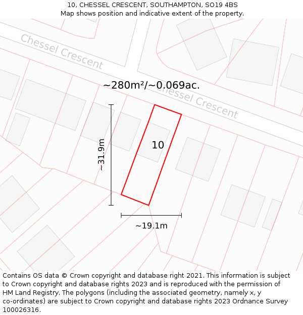 10, CHESSEL CRESCENT, SOUTHAMPTON, SO19 4BS: Plot and title map