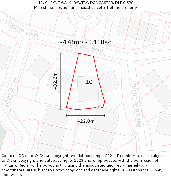 10, CHEYNE WALK, BAWTRY, DONCASTER, DN10 6RS: Plot and title map