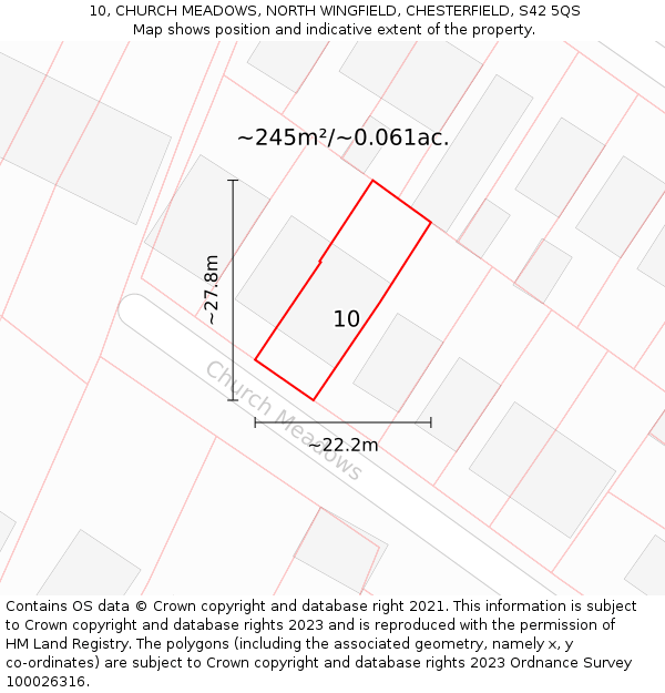 10, CHURCH MEADOWS, NORTH WINGFIELD, CHESTERFIELD, S42 5QS: Plot and title map