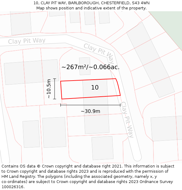 10, CLAY PIT WAY, BARLBOROUGH, CHESTERFIELD, S43 4WN: Plot and title map