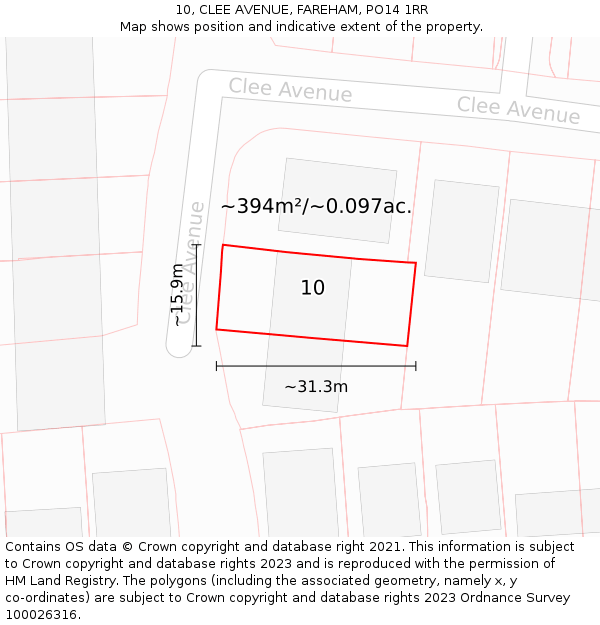 10, CLEE AVENUE, FAREHAM, PO14 1RR: Plot and title map