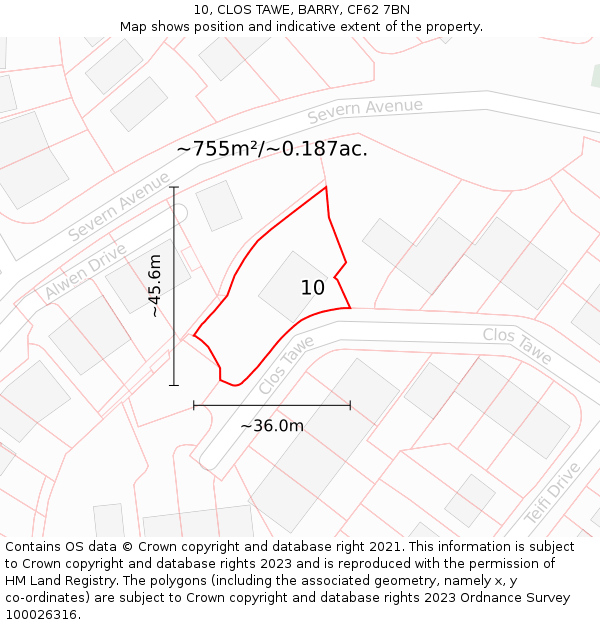 10, CLOS TAWE, BARRY, CF62 7BN: Plot and title map