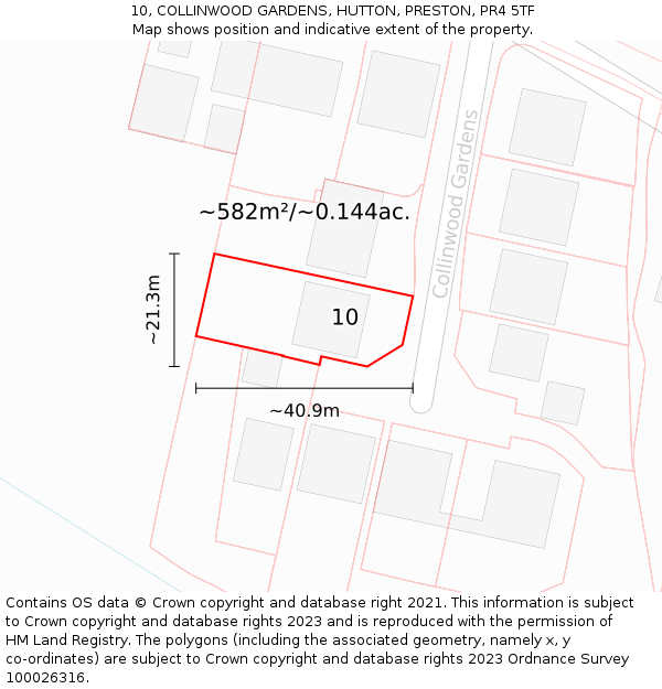 10, COLLINWOOD GARDENS, HUTTON, PRESTON, PR4 5TF: Plot and title map