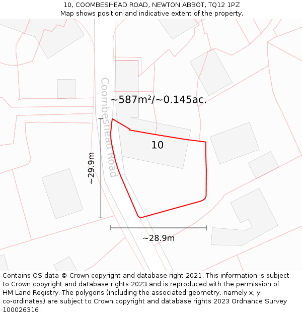 10, COOMBESHEAD ROAD, NEWTON ABBOT, TQ12 1PZ: Plot and title map